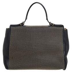 Pre Owned Carolina Herrera Black Leather Minuetto Studded Top Handle Bag