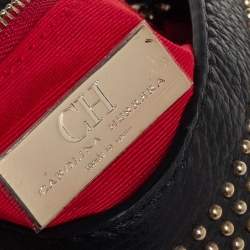 Pre Owned Carolina Herrera Black Leather Minuetto Studded Top Handle Bag