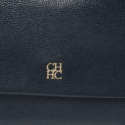 Pre Owned Carolina Herrera Navy Blue Leather Minueto Flap Bag