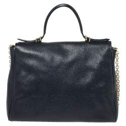 Pre Owned Carolina Herrera Navy Blue Leather Minueto Flap Bag