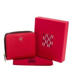 Pre Owned Carolina Herrera Red Leather Zip Around Wallet