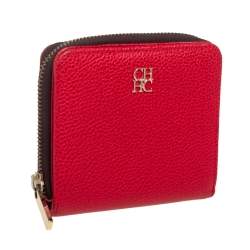 Pre Owned Carolina Herrera Red Leather Zip Around Wallet