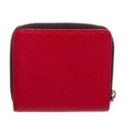 Pre Owned Carolina Herrera Red Leather Zip Around Wallet