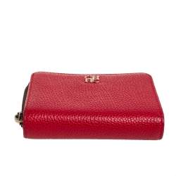 Pre Owned Carolina Herrera Red Leather Zip Around Wallet