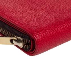 Pre Owned Carolina Herrera Red Leather Zip Around Wallet