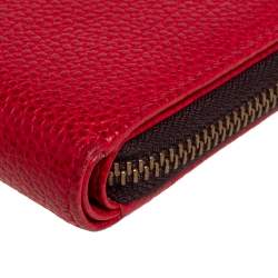 Pre Owned Carolina Herrera Red Leather Zip Around Wallet