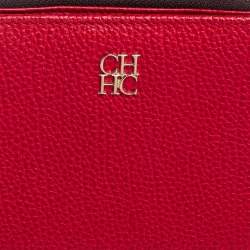 Pre Owned Carolina Herrera Red Leather Zip Around Wallet