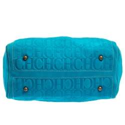 Pre Owned Carolina Herrera Turquoise Monogram Suede and Leather Large Andy Boston Bag