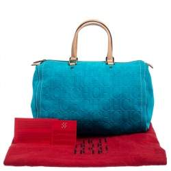 Pre Owned Carolina Herrera Turquoise Monogram Suede and Leather Large Andy Boston Bag