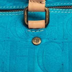 Pre Owned Carolina Herrera Turquoise Monogram Suede and Leather Large Andy Boston Bag