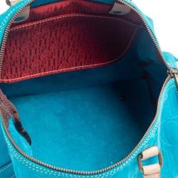 Pre Owned Carolina Herrera Turquoise Monogram Suede and Leather Large Andy Boston Bag