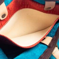 Pre Owned Carolina Herrera Turquoise Monogram Suede and Leather Large Andy Boston Bag