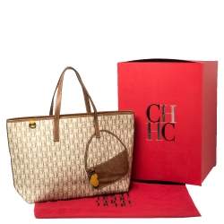 Pre Owned Carolina Herrera Beige/Brown Monogram Coated Canvas and Leather Charm Tote