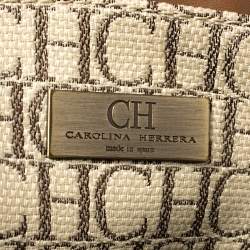 Pre Owned Carolina Herrera Beige/Brown Monogram Coated Canvas and Leather Charm Tote