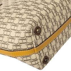 Pre Owned Carolina Herrera Beige/Brown Monogram Coated Canvas and Leather Charm Tote