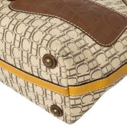 Pre Owned Carolina Herrera Beige/Brown Monogram Coated Canvas and Leather Charm Tote