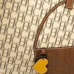 Pre Owned Carolina Herrera Beige/Brown Monogram Coated Canvas and Leather Charm Tote