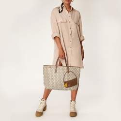 Pre Owned Carolina Herrera Beige/Brown Monogram Coated Canvas and Leather Charm Tote