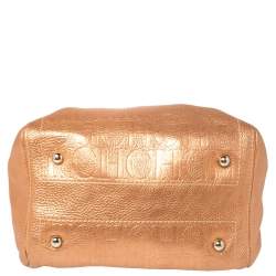 Pre Owned Carolina Herrera Metallic Rose Gold Embossed Leather Andy Boston Bag