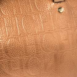Pre Owned Carolina Herrera Metallic Rose Gold Embossed Leather Andy Boston Bag