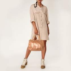 Pre Owned Carolina Herrera Metallic Rose Gold Embossed Leather Andy Boston Bag