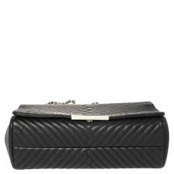 Pre Owned Carolina Herrera Black Chevron Leather Bimba Flap Bag