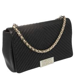 Pre Owned Carolina Herrera Black Chevron Leather Bimba Flap Bag