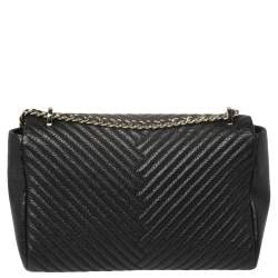 Pre Owned Carolina Herrera Black Chevron Leather Bimba Flap Bag
