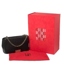 Pre Owned Carolina Herrera Black Chevron Leather Bimba Flap Bag