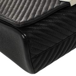 Pre Owned Carolina Herrera Black Chevron Leather Bimba Flap Bag