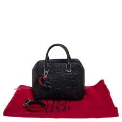 Pre Owned Carolina Herrera Black Embossed Leather Duke Satchel