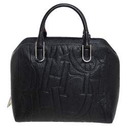 Pre Owned Carolina Herrera Black Embossed Leather Duke Satchel