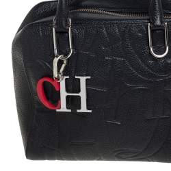 Pre Owned Carolina Herrera Black Embossed Leather Duke Satchel