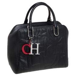 Pre Owned Carolina Herrera Black Embossed Leather Duke Satchel
