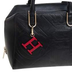 Pre Owned Carolina Herrera Black Embossed Leather Duke Satchel