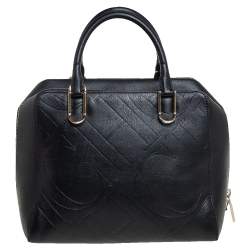 Pre Owned Carolina Herrera Black Embossed Leather Duke Satchel