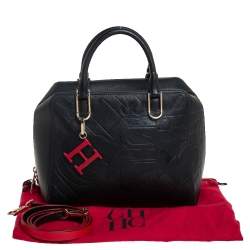 Pre Owned Carolina Herrera Black Embossed Leather Duke Satchel