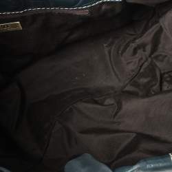 Pre Owned Carolina Herrera Dark Teal Blue Embossed Leather Side String Hobo