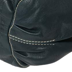 Pre Owned Carolina Herrera Dark Teal Blue Embossed Leather Side String Hobo