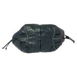 Pre Owned Carolina Herrera Dark Teal Blue Embossed Leather Side String Hobo