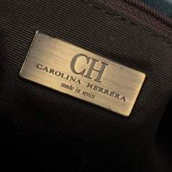 Pre Owned Carolina Herrera Dark Teal Blue Embossed Leather Side String Hobo
