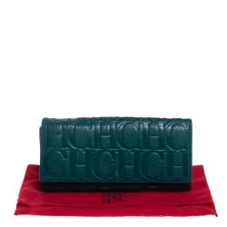 Pre Owned Carolina Herrera Green Embossed Leather Continental Wallet