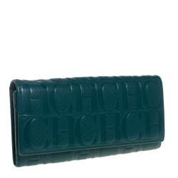 Pre Owned Carolina Herrera Green Embossed Leather Continental Wallet