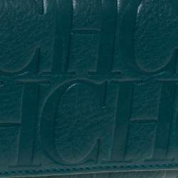 Pre Owned Carolina Herrera Green Embossed Leather Continental Wallet