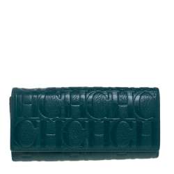 Pre Owned Carolina Herrera Green Embossed Leather Continental Wallet