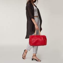 Pre Owned Carolina Herrera Red Monogram Leather Large Andy Boston Bag