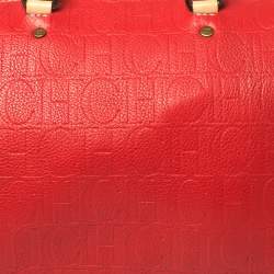 Pre Owned Carolina Herrera Red Monogram Leather Large Andy Boston Bag