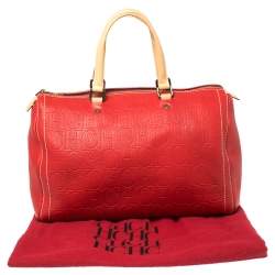 Pre Owned Carolina Herrera Red Monogram Leather Large Andy Boston Bag