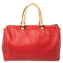 Pre Owned Carolina Herrera Red Monogram Leather Large Andy Boston Bag