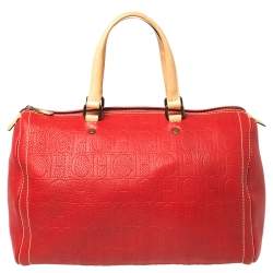 Pre Owned Carolina Herrera Red Monogram Leather Large Andy Boston Bag